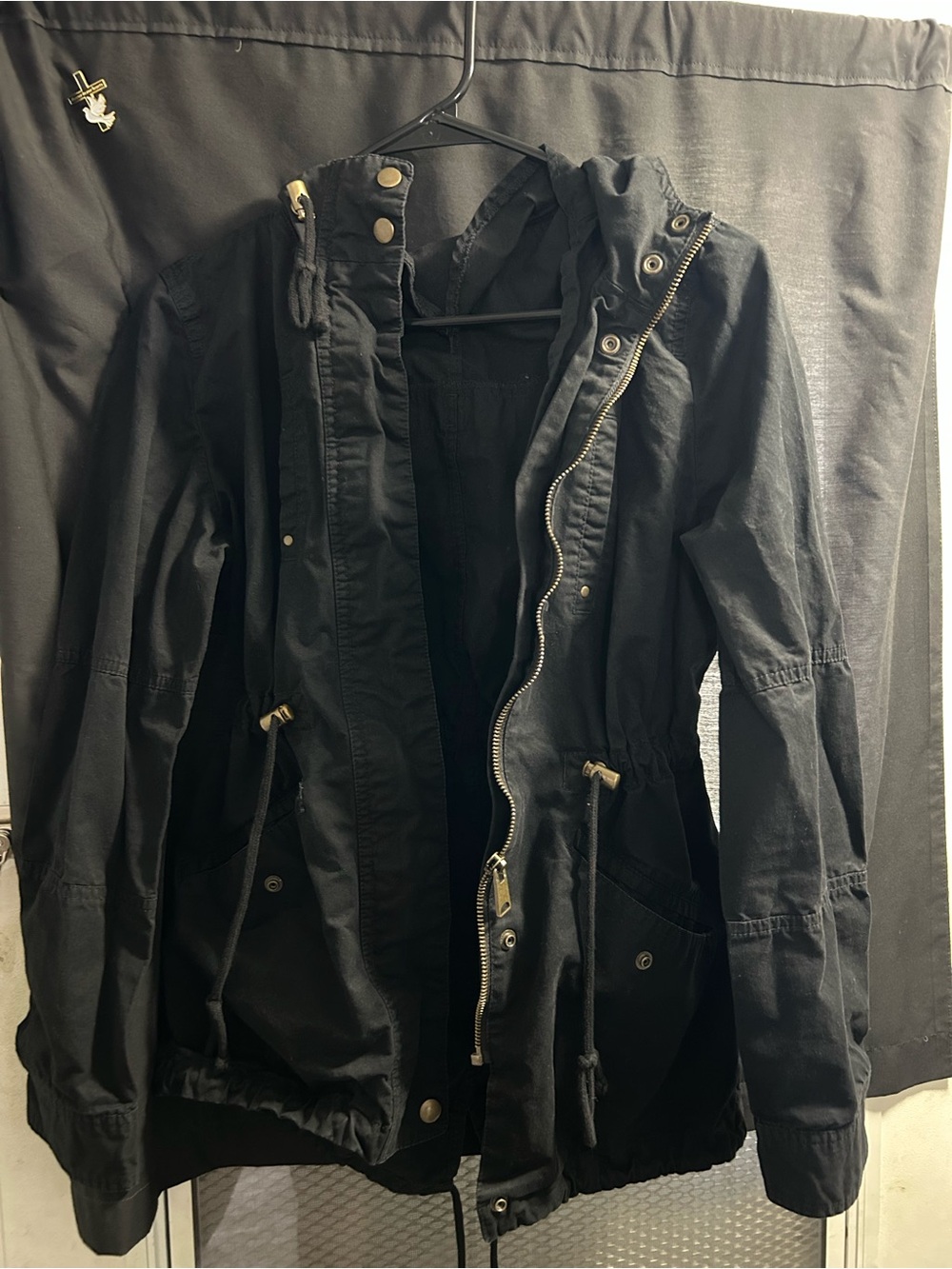 Black Hooded Utility Jacket - Women